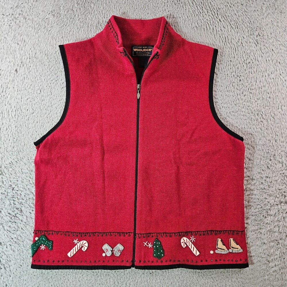 WoolRich Vest Women Small Christmas Embroidered 100%‎ Lambwool Ruby Red - S
